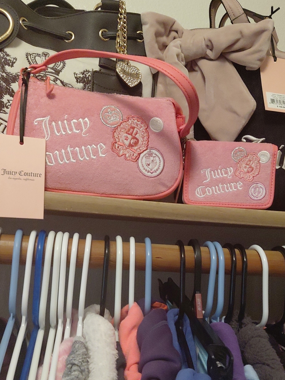 Juicy Couture Pink Embroidered Mini Shoulder Bag with Matching Wallet